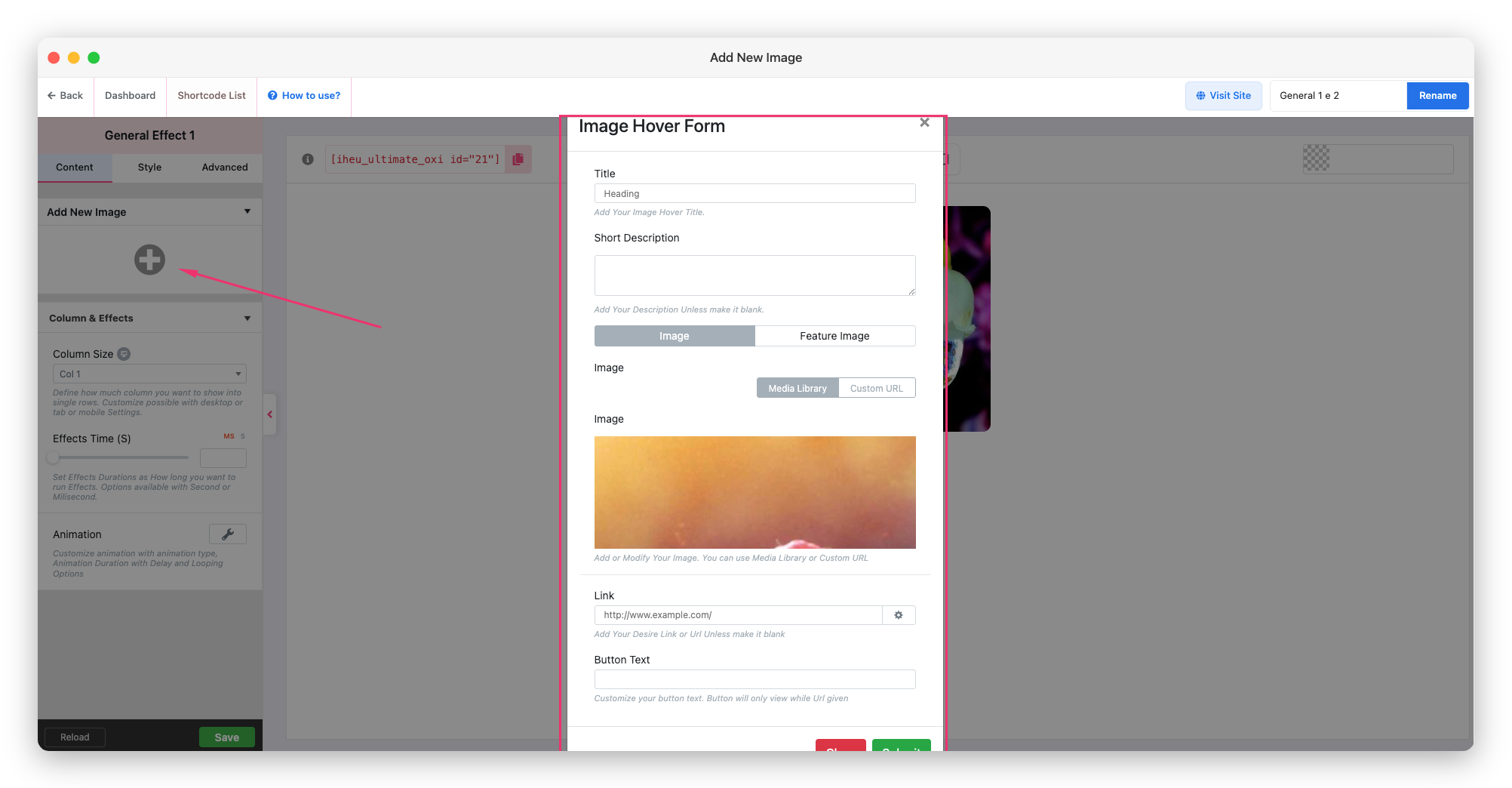 Adding images to a hover effect style