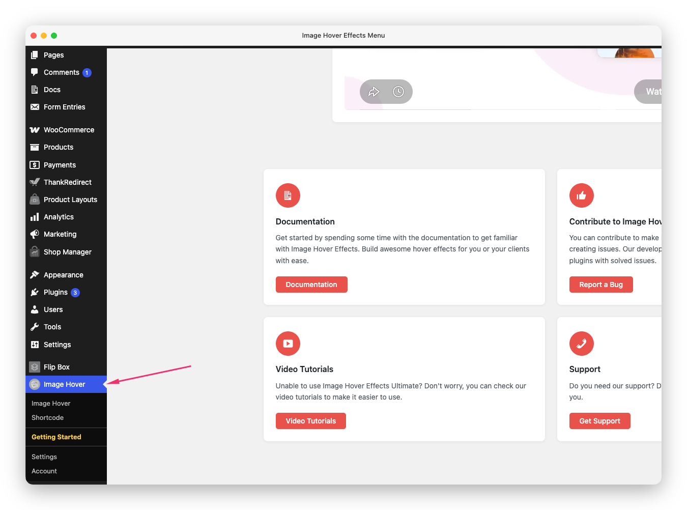 Image Hover Effects Ultimate menu after a successful install