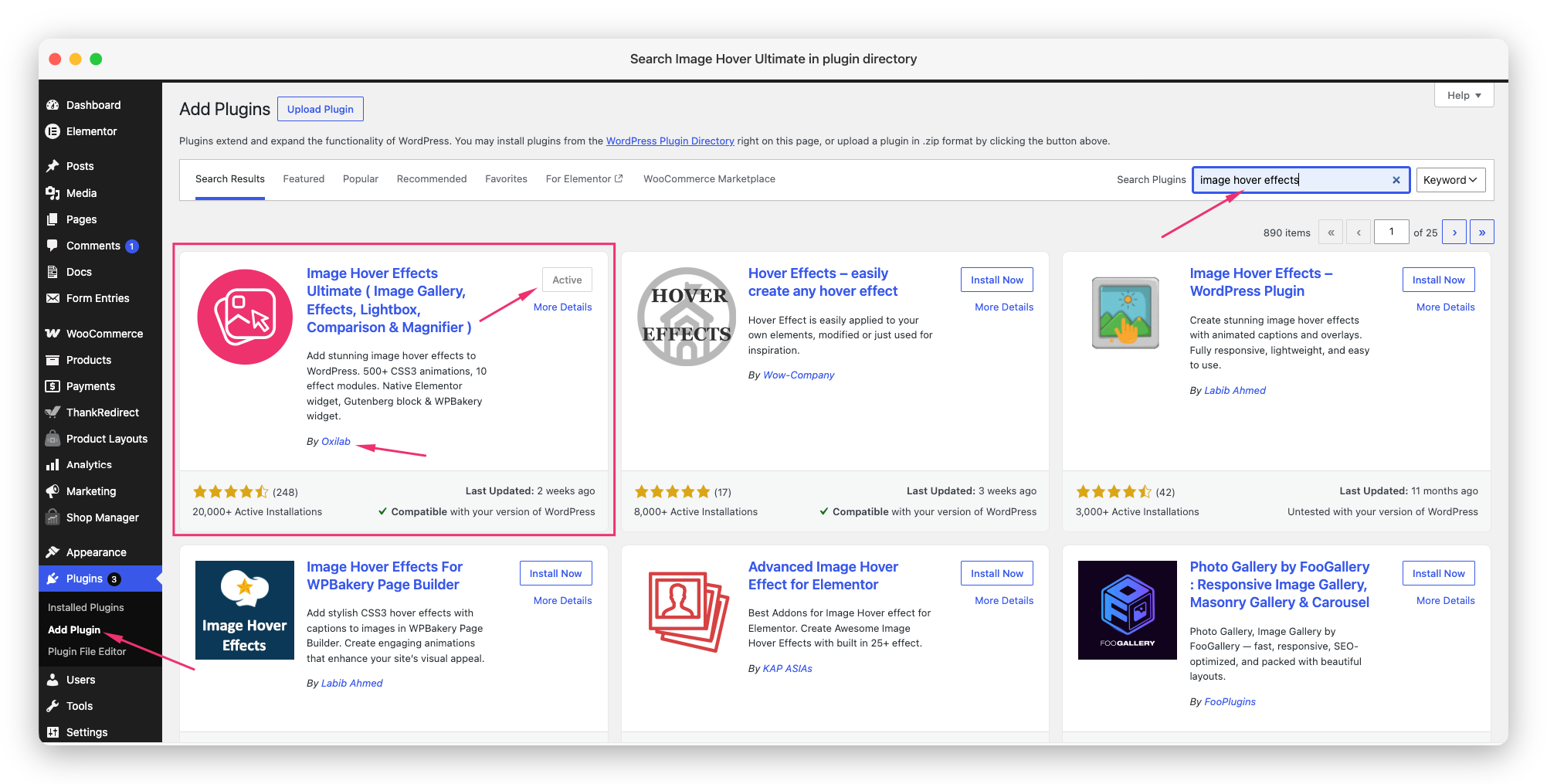 Install and activate Image Hover Effects Ultimate from the plugin directory