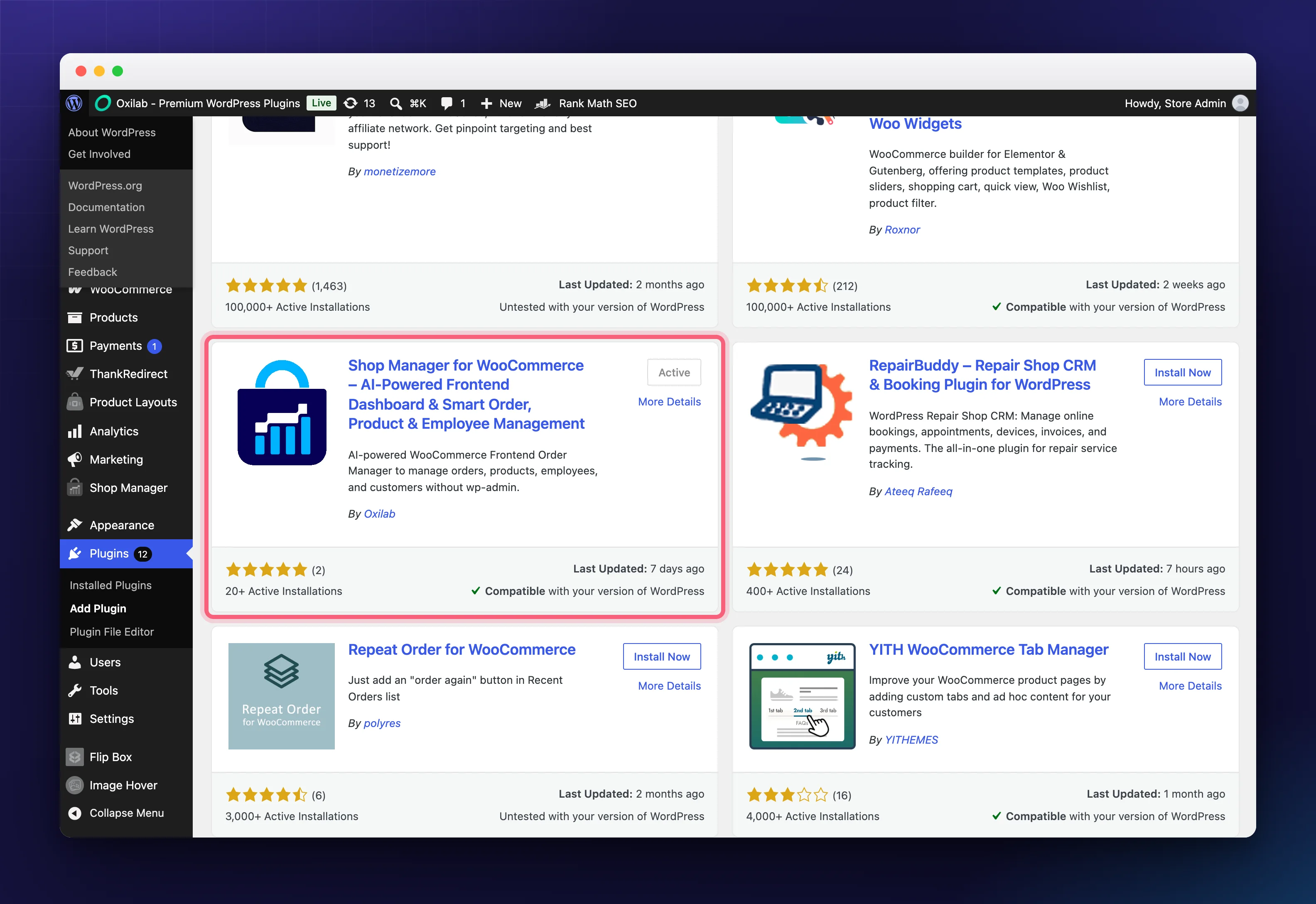 Finding Shop Manager for WooCommerce in the WordPress plugin search